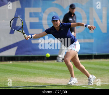 Tunisia's Ons Jabeur in action against Great Britain's Katie Boulter during the AEGON Nottingham Challenge at The Nottingham Tennis Centre, Nottingham. Stock Photo