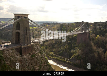 The Clifton Suspension Bridge, designed by Isambard Kingdom Brunel, which spans the Avon Gorge and the River Avon, linking Clifton in Bristol to Leigh Woods in North Somerset. The bridge opened in 1864 and is a grade I listed building, forming part of the B3129 road for which there is a toll to cross Stock Photo