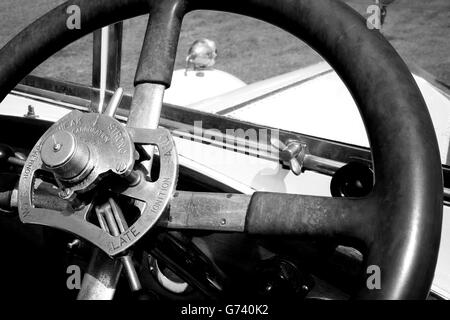Stearing wheel and control of a vintage Rolls Royce. Stock Photo