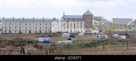 Travellers camped on land owned by the Prince of Wales plan to move on soon, the Duchy of Cornwall said today. About 60 people in 20 caravans pitched camp on the outskirts of the Prince's model village of Poundbury in Dorset last Saturday. It is believed they were staying while one couple in the group have their child treated at the Royal Dorset County Hospital in nearby Dorchester. Stock Photo