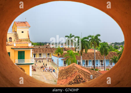 View over Plaza Mayor from the bell tower in the historic colonial town of Trinidad, Cuba Stock Photo