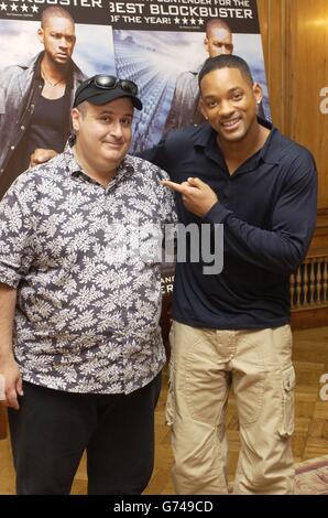 US actor Will Smith (right) and Director Alex Proyas pose for photographers during a photocall to promote his new film 'I, Robot' at the Dorchester Hotel in central London. Stock Photo