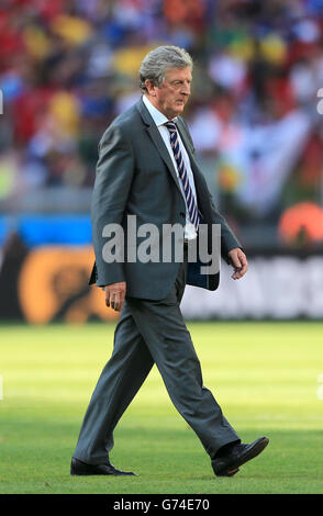 England manager Roy Hodgson looks dejected after the final whistle during the FIFA World Cup, Group D match at the Estadio Mineirao, Belo Horizonte, Brazil. Stock Photo
