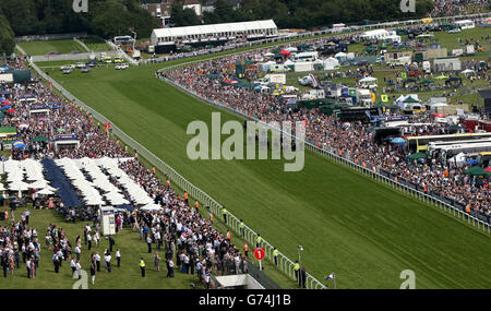 Horse Racing - Investec Derby Day 2014 - Epsom Downs Racecourse. Aerial view of Investec Derby Day 2014 held at Epsom Downs Racecourse