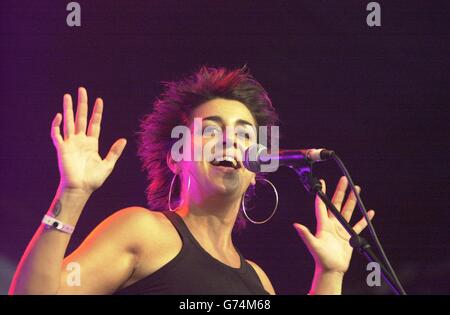 Amparanoia performing on stage at the 40th Cambridge Folk Festival. Stock Photo