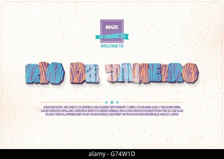 Rio de Janeiro, Brazilian city colorful inscription over paper texture. vector travel concept lettering. Brazil and South Americ Stock Vector