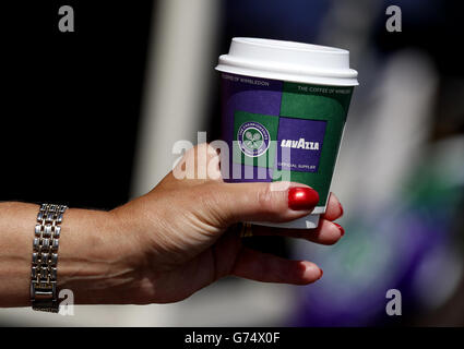 Tennis - 2014 Wimbledon Championships - Day Three - The All England Lawn Tennis and Croquet Club. A Lavazza branded coffee of Wimbledon cup Stock Photo