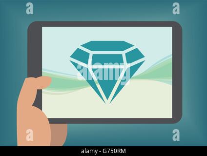 Concept of digital quality assurance with hand holding tablet Stock Vector