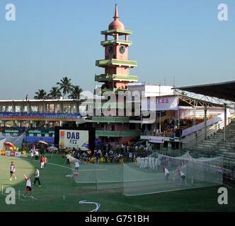 The England One-Day International Cricket net at the Barabati Stadium, Cuttack, India. England play India in the second One-Day International at the Barabati Stadium. Stock Photo