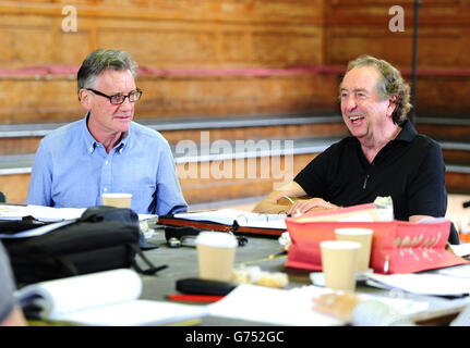 Michael Palin and Eric Idle are seen on the first day of rehearsals in London, for their new show Monty Python Live (mostly) which is on at the O2 Arena in London on July 1-5, 15, 16, 18-20. Stock Photo