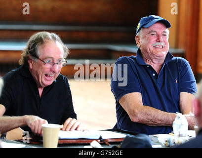 Eric Idle and John Cleese are seen on the first day of rehearsals in London, for their new show Monty Python Live (mostly) which is on at the O2 Arena in London on July 1-5, 15, 16, 18-20. Stock Photo