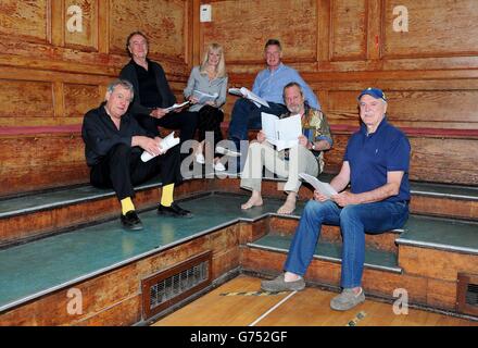 Terry Jones, Eric Idle, Carol Cleveland, Michael Palin, Terry Gilliam and John Cleese are seen on the first day of rehearsals in London, for their new show Monty Python Live (mostly) which is on at the O2 Arena in London on July 1-5, 15, 16, 18-20. Stock Photo