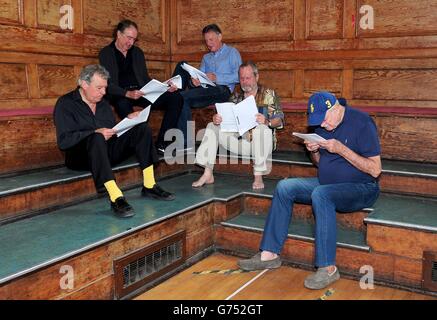 Terry Jones, Eric Idle, Michael Palin, Terry Gilliam and John Cleese are seen on the first day of rehearsals in London, for their new show Monty Python Live (mostly) which is on at the O2 Arena in London on July 1-5, 15, 16, 18-20. Stock Photo