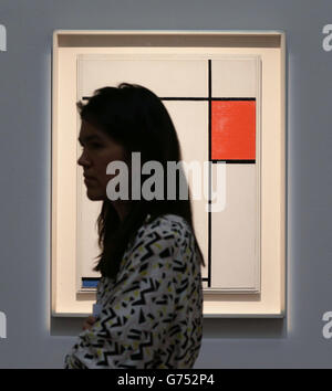 A work by Piet Mondrian,Composition with Red, Blue and Grey, 1927, which is estimated at &pound;13-18 million, during a photocall for Sotheby's &pound;250m Impressionist &amp; Modern Art and Contemporary Art Summer Sales in New Bond Street, London. Stock Photo