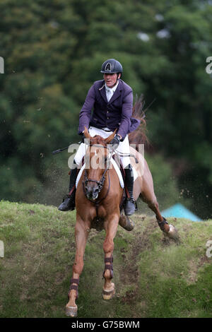 Great Britain's Guy Williams riding Casper De Muze wins the Bunn Leisure Speed Derby during day four of the Hickstead Derby at The All England Jumping Course, Hickstead. Stock Photo