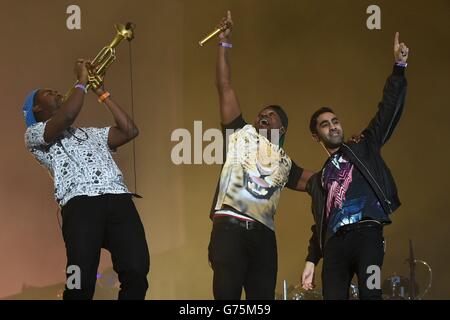 Mark Crown, DJ Locksmith and Amir Amor of Rudimental performing on stage during day one of the Wireless Festival at Perry Park, Birmingham. Stock Photo