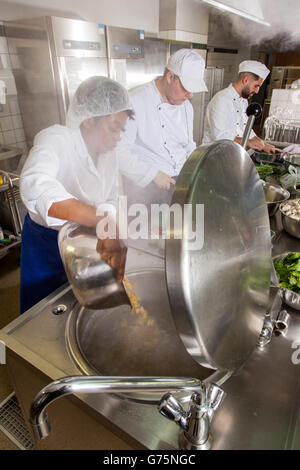 Preparations for lunch in a commercial kitchen. Stock Photo