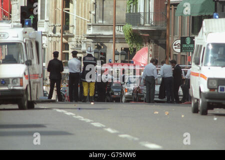 General view of police activity at the siege of Tokyo Joe's nightclub in Piccadilly, London, which was brought to an end shortly after noon today. Stock Photo