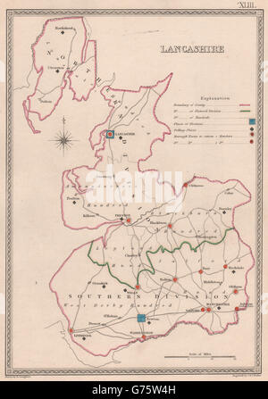 LANCASHIRE antique county map by CREIGHTON/WALKER. Electoral, 1835 Stock Photo