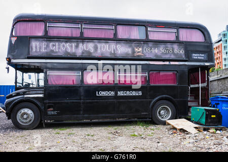 London Necrobus - Old routemaster bus painted black & used for 'Ghost tours' Stock Photo