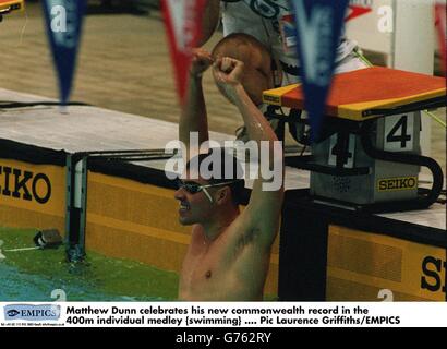 Matthew Dunn celebrates his new commonwealth record in the 400m individual medley {swimming} Stock Photo