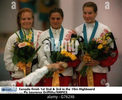 Athletics - Commonwealth Games - Canada - 1994. Canada finish 1st 2nd & 3rd in the 10m Highboard Stock Photo