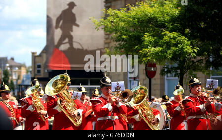 Soldiers from the Duke of Lancaster's Regiment march through the town of Accrington, Lancashire to exercise their freedom of the borough. Stock Photo