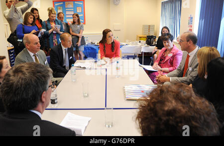 The Duchess of Cambridge during her visit to a M-PACT (Moving Parents and Children Together) Plus Counselling programme at the Blessed Sacrament School in Islington, North London. Stock Photo