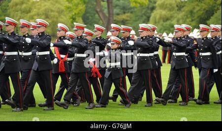 Royal Marine Cadets marching as they were presented with a new colour by the Duke of Edinburgh (not pictured) at a 350th Foundation day parade, in the garden of Buckingham Palace, London. Stock Photo