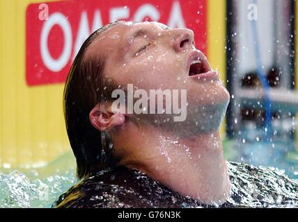 Australia's Ian Thorpe after the Men's 400m freestyle heats at the Manchester Aquatic Centre, Manchester during the Commonwealth Games. Stock Photo