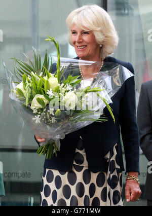 The Duchess of Rothesay, Chancellor of Aberdeen University is given flowers after officially opening the new Aquatics Centre at Aberdeen Sports Village. Stock Photo