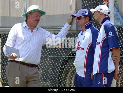 - NO COMMERCIAL USE: England Chairman of Selectors David Graveney (left) talks to Robert Key (centre) and Stephen Harmison in the nets at The Gabba cricket ground during practice ahead of the first Ashes Test which starts at the ground Thursday. Stock Photo