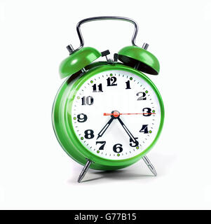 Alarm clock green isolated on white Stock Photo