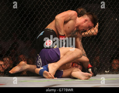 Northern Ireland's Norman Parke (top) during UFC Lightweight Division bout against Naoyuki Kotani at the UFC Fight Night at the O2 in Dublin. Stock Photo