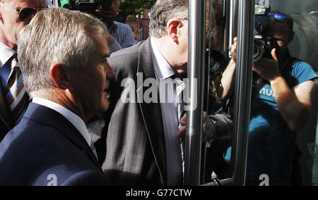 Former junior minister and Fianna Fail TD Ivor Callely arrives at Circuit Criminal Court, Criminal Courts of Justice, Dublin, for a sentencing hearing for making false claims for mobile phone expenses between 2007 and 2009. Stock Photo