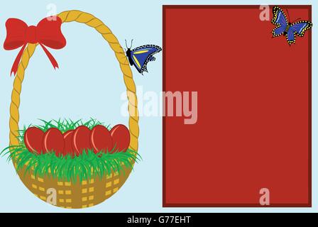 Easter greeting card with blue and red in background Stock Vector