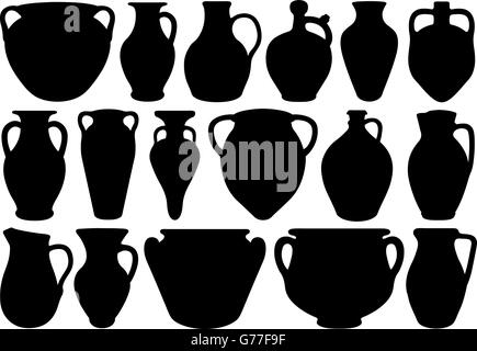 Set of different clay pottery Stock Vector
