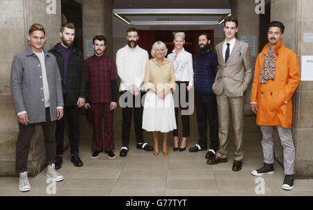 The Duchess of Cornwall with model Anna Freemantle and male models during a visit to the Edinburgh Fashion Festival at the Assembly Rooms in Edinburgh, Scotland. Stock Photo