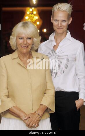 The Duchess of Cornwall with model Anna Freemantle during a visit to the Edinburgh Fashion Festival at the Assembly Rooms in Edinburgh, Scotland. Stock Photo