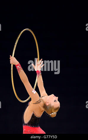 England's Stephani Sherlock competes in the Rhythmic Gymnastics Individual All Round Final at the SSE Hydro during the 2014 Commonwealth Games in Glasgow. Stock Photo