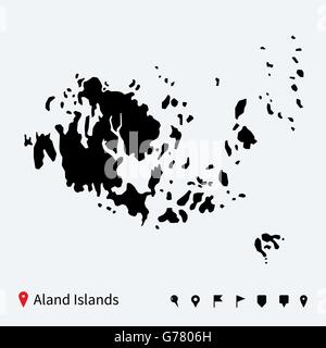 High detailed vector map of Aland Islands with navigation pins. Stock Vector