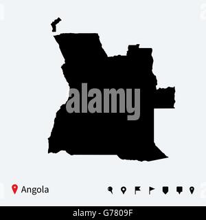 High detailed vector map of Angola with navigation pins. Stock Vector
