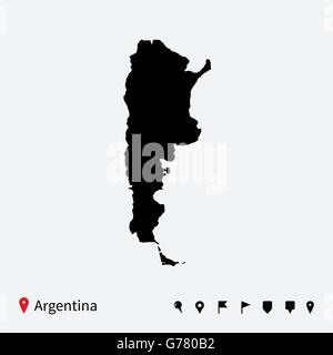 High detailed vector map of Argentina with navigation pins. Stock Vector