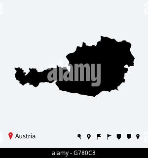 High detailed vector map of Austria with navigation pins. Stock Vector