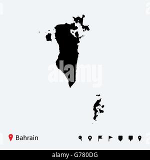 High detailed vector map of Bahrain with navigation pins. Stock Vector