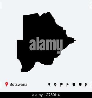 High detailed vector map of Botswana with navigation pins. Stock Vector