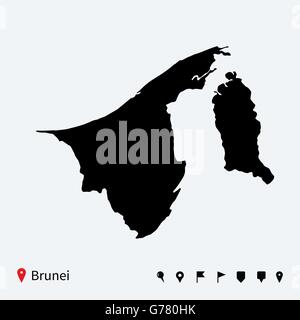 High detailed vector map of Brunei with navigation pins. Stock Vector