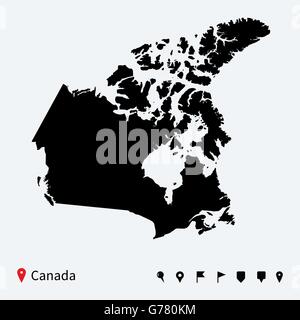 High detailed vector map of Canada with navigation pins. Stock Vector