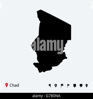 High detailed vector map of Chad with navigation pins. Stock Vector