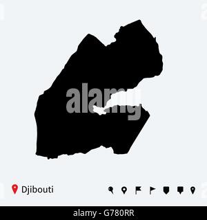 High detailed vector map of Djibouti with navigation pins. Stock Vector